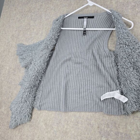 Kensie Gray Faux Fur Knit Vest XS Open Front Asymmetric Hem Nylon Acrylic Blend - Picture 3 of 8